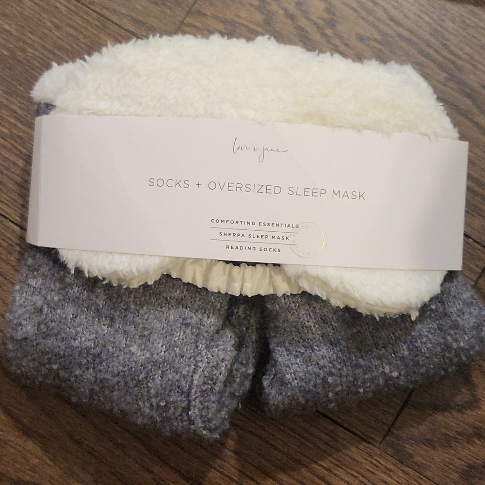Gray and Cream Socks + Sleep Mask Set